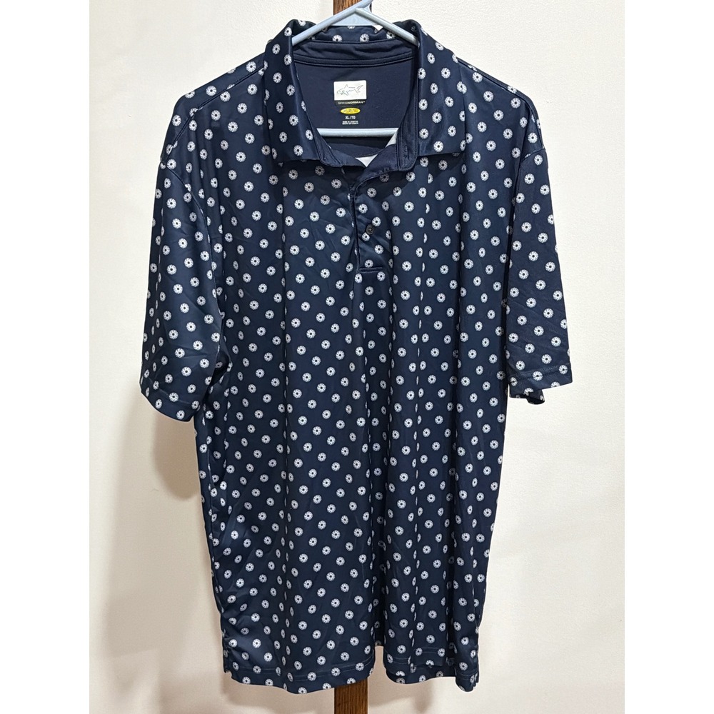Greg Norman Play Dry Navy Blue Geometric Golfcore Polo Shirt Mens XL Performance